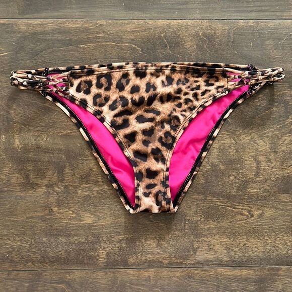 Guess bikini bottom cheetah low rise braided strappy sides - Picture 1 of 10